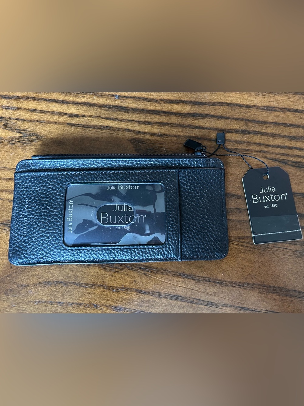 Julia Buxton Black Pebbled Leather Zip Wallet & Card Holder, NWT